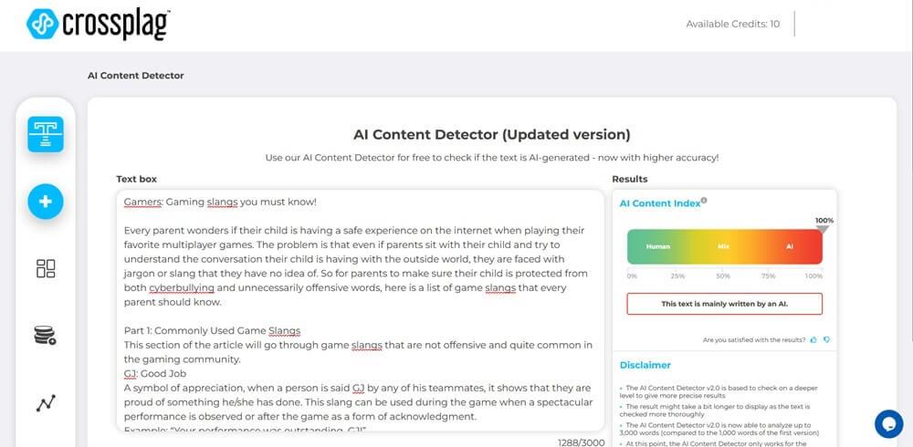 WRITER AI score for human-written content round two