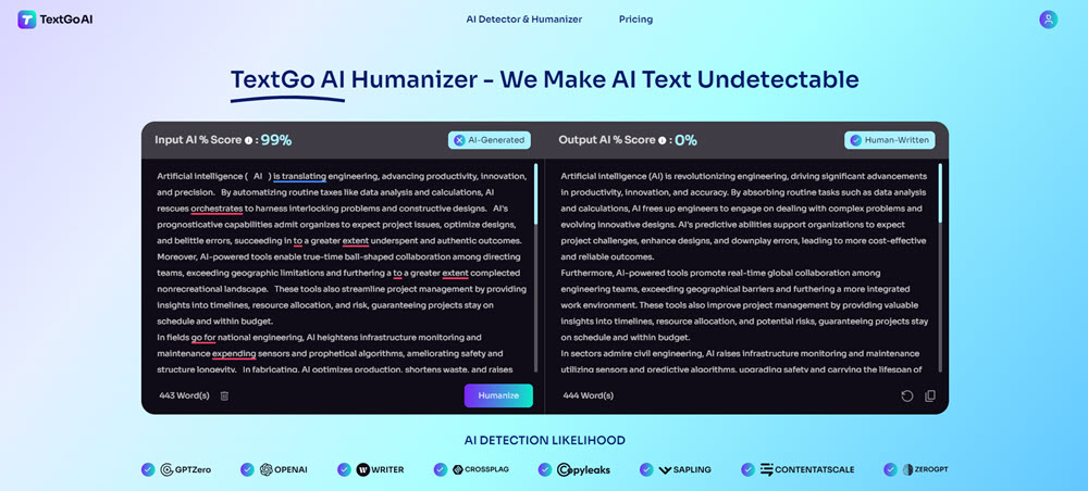 Humanize the AI content using TextGo AI