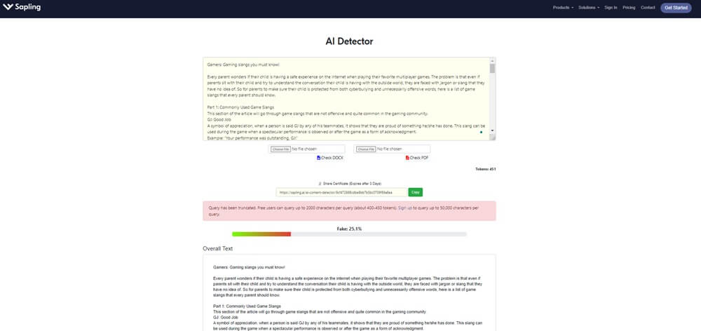 Sapling human written score