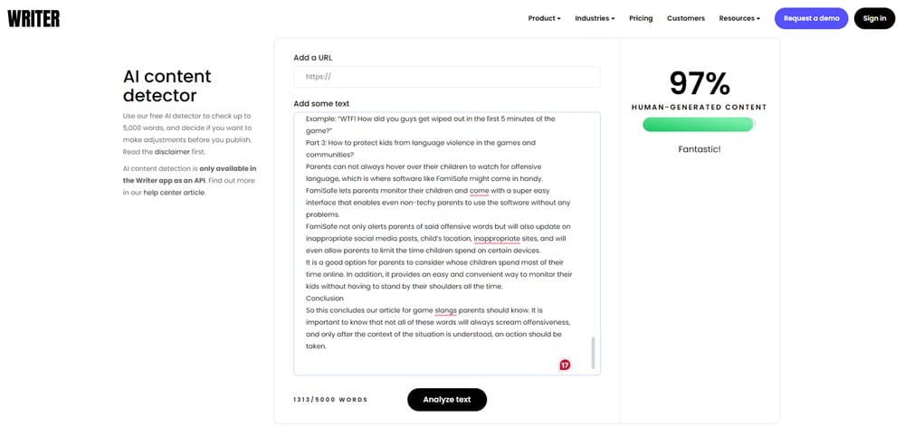 WRITER human content score