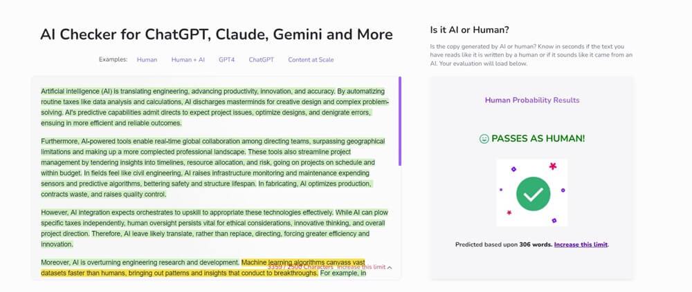 Content at Scale AI detection TextGo