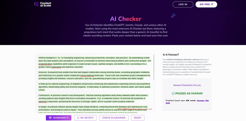 Content at Scale AI score for TextGo