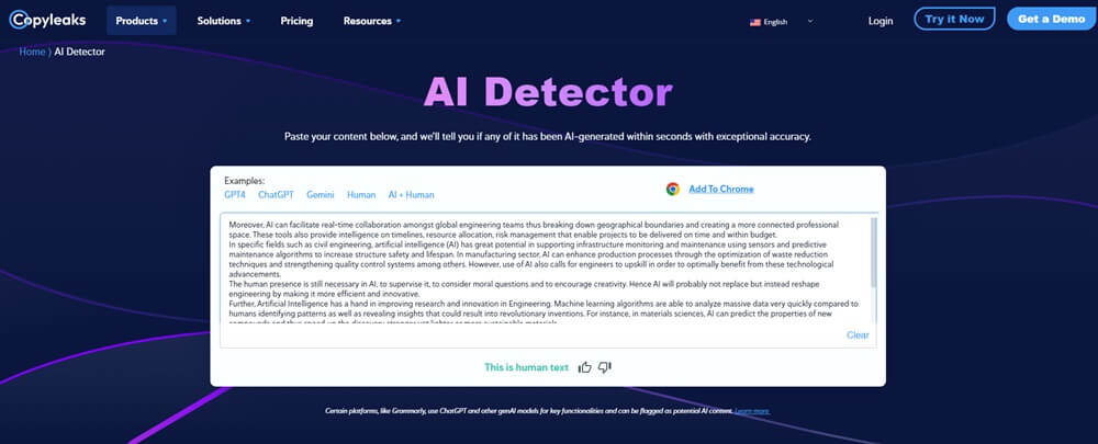 Copyleaks AI score for WriteHuman