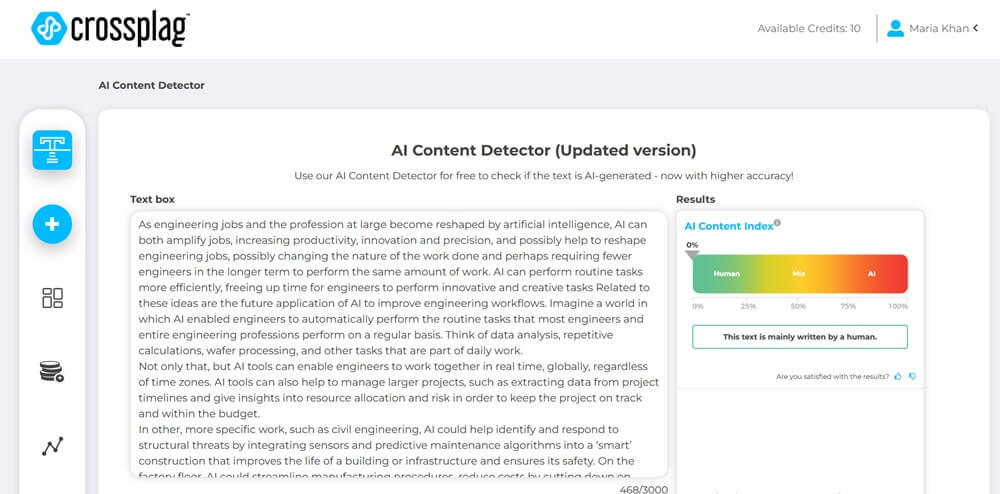 Crossplag AI detection for Phrasly