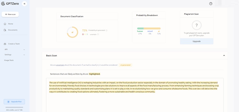 GPTZero AI detector