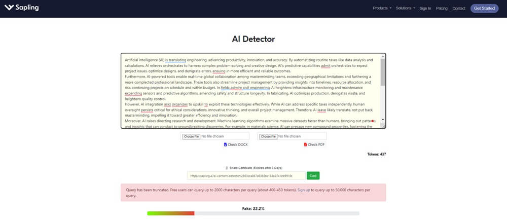 Sapling AI detection TextGo