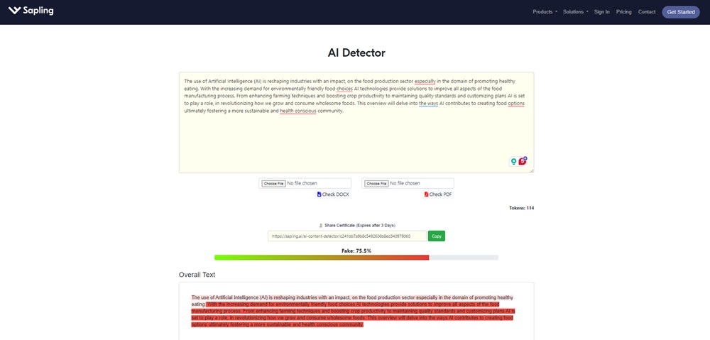 Sapling AI detector