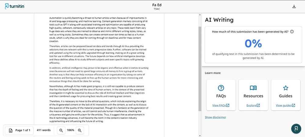 StealthWriter score on Turnitin