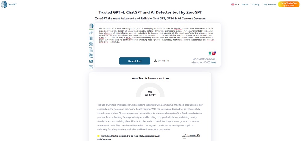 ZeroGPT AI detector